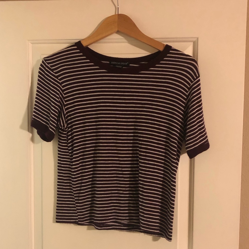 Maroon and white striped t shirt